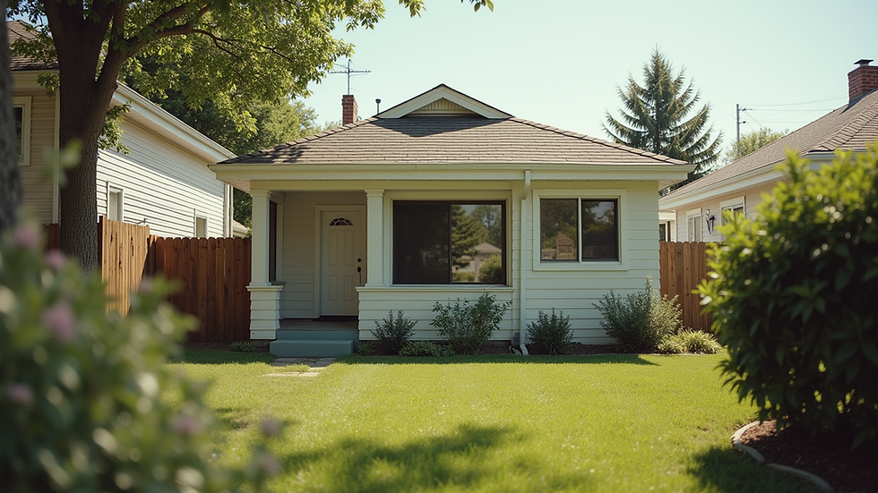 Wide angle view of a small bump-out addition on a suburban home
