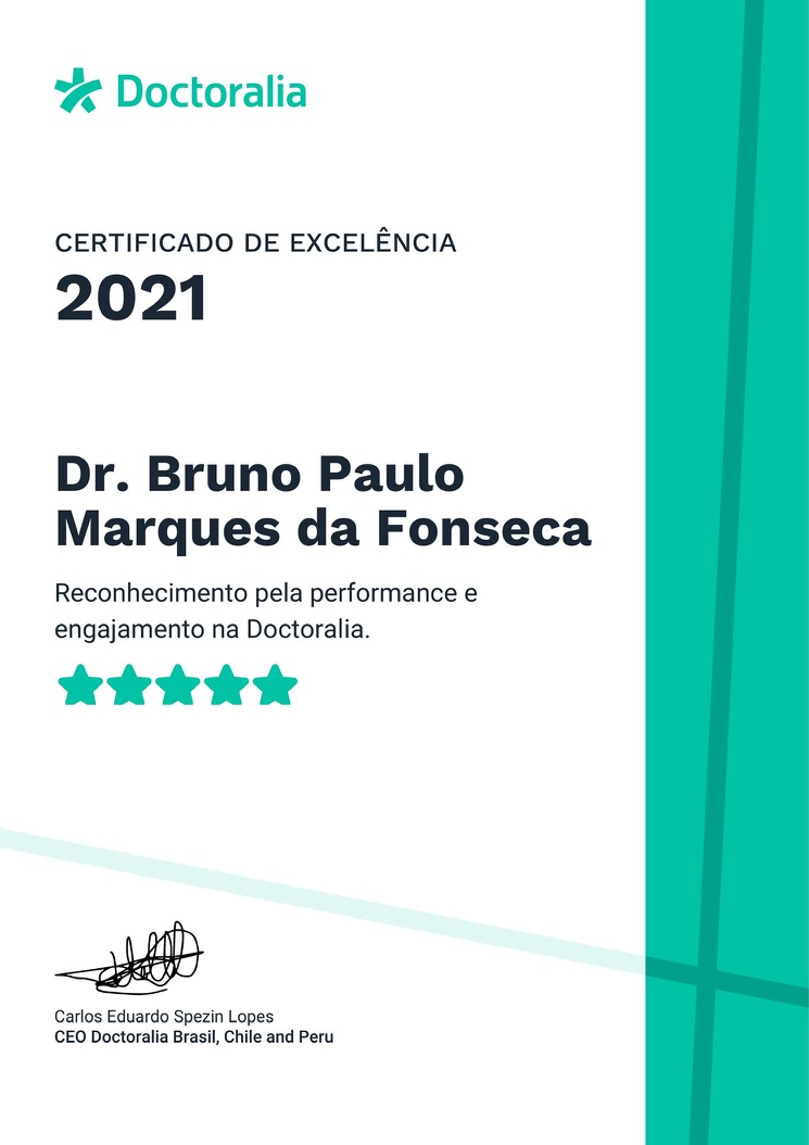 Certificado Doctoralia 2021 para o ortopedista Dr. Bruno Paulo