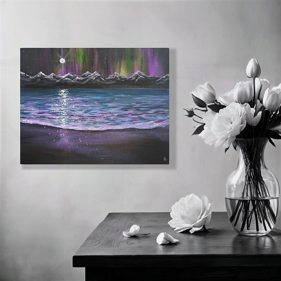 Thumbnail: Aurora Northern Mountain Landscape  – Original Painting – Carla Nelson Studio