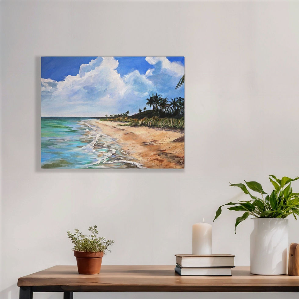Thumbnail: Tropical Beach Seascape with Palm Trees - Original Painting by Carla Nelson 