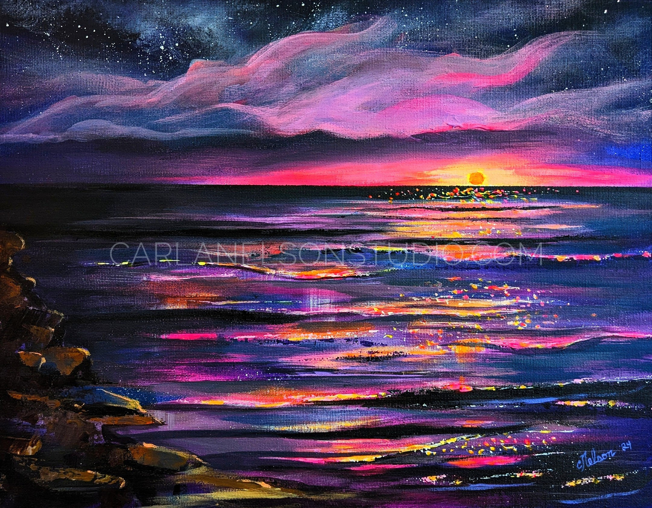 Sunset Ocean – Original Seascape Painting – Carla Nelson Studio