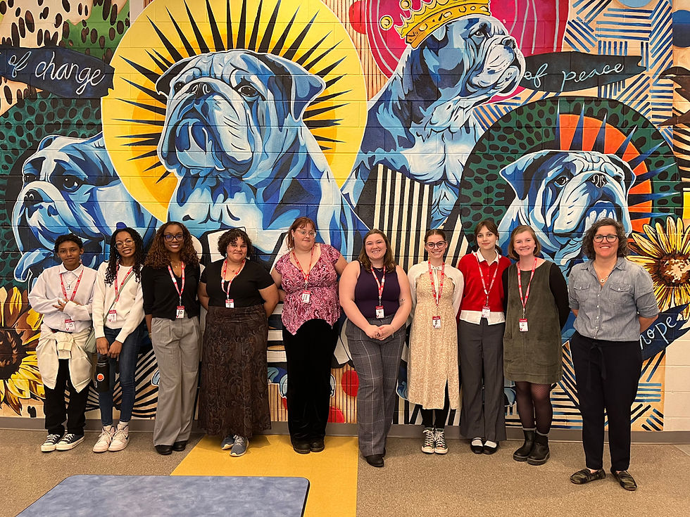 Photo taken at Beacon Hills Middle School, the last stop of our internship. Pictured all the way to the right is Sarah Talton-Buck, our site leader and previous middle school principal.