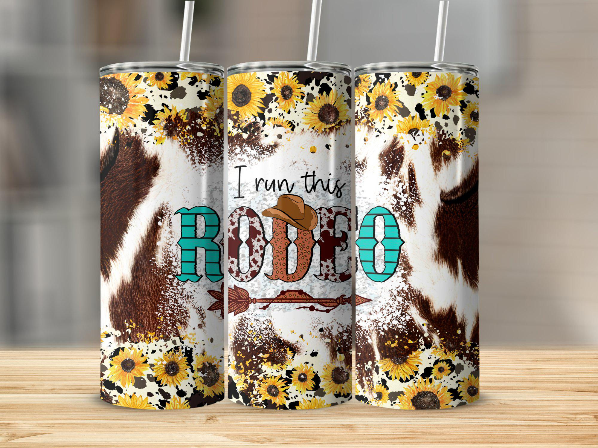 I run this Rodeo. 20 oz printed tumbler with stainless steel straw. Silicone tip