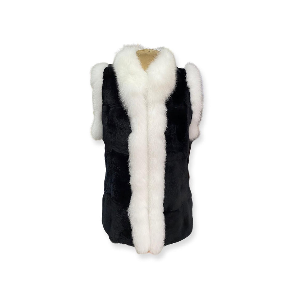 siyah beyaz gerçek tilki ve reks kürk yelek , black white genuine fox and rex fur vest