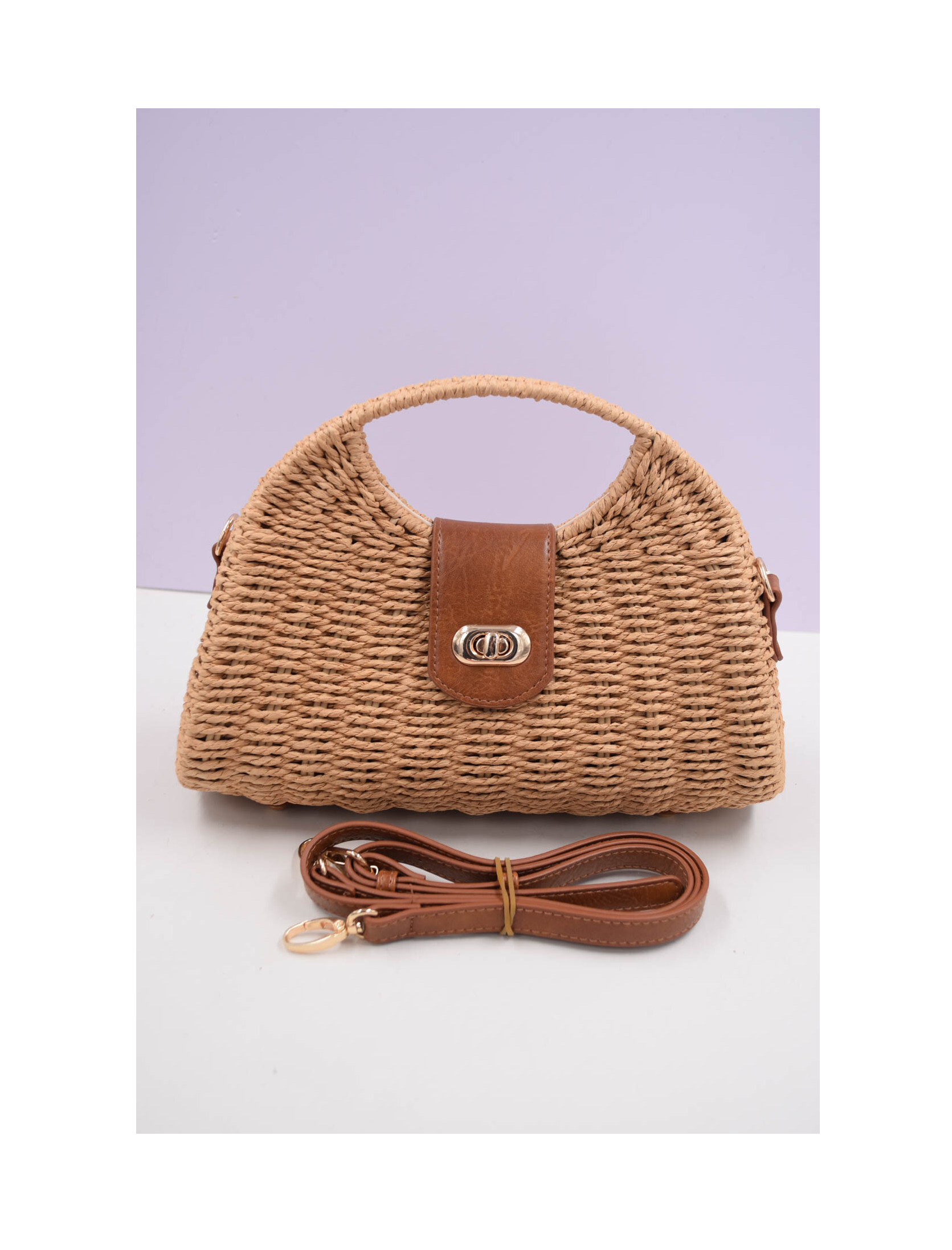Sac en paille tressée beige foncé