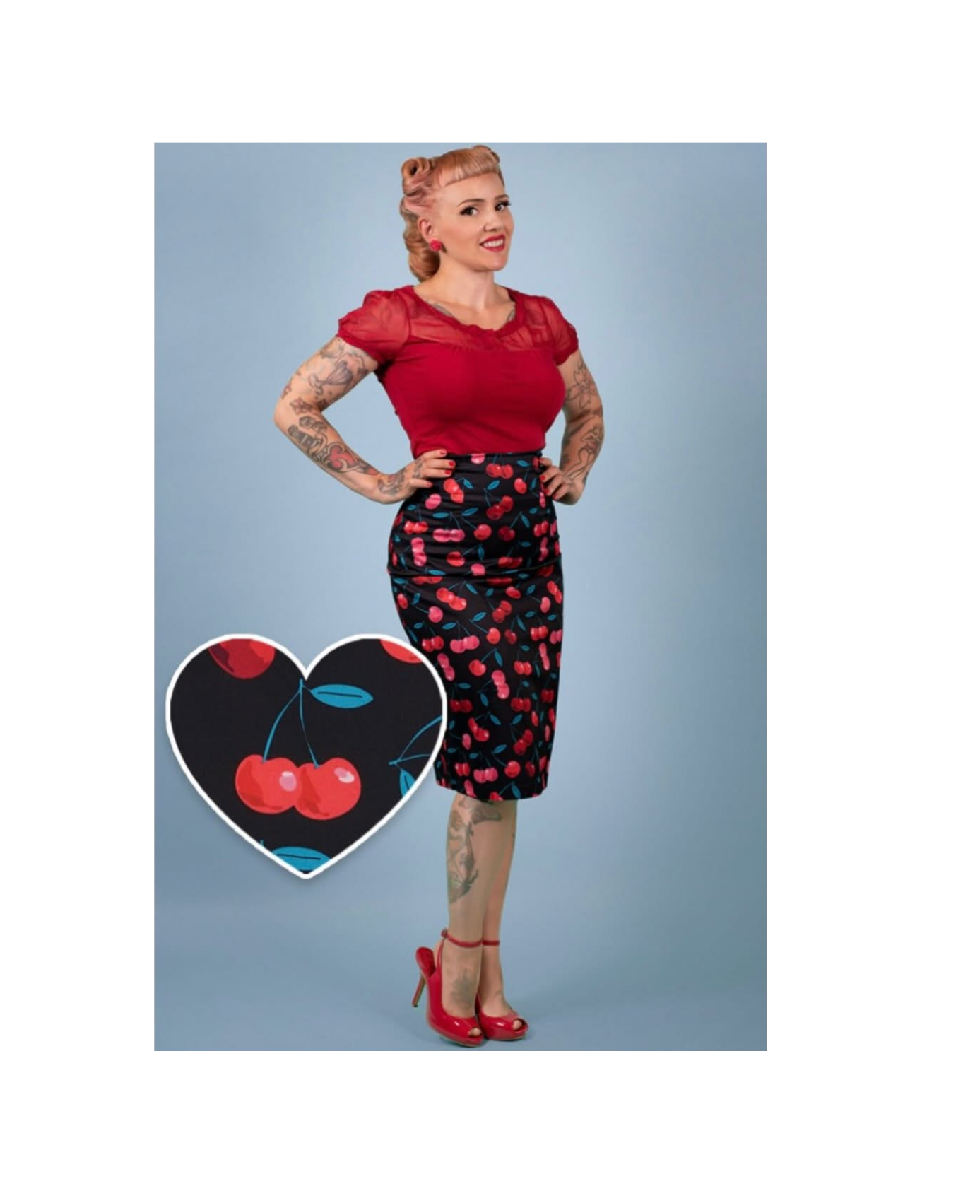 Jupe crayon Falda cherry cerises