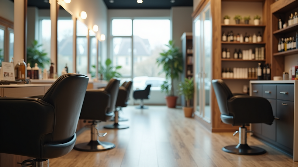 Eye-level view of a modern hair salon interior