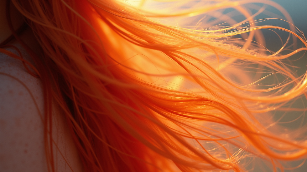 Close-up view of hair strands with vibrant color under natural light