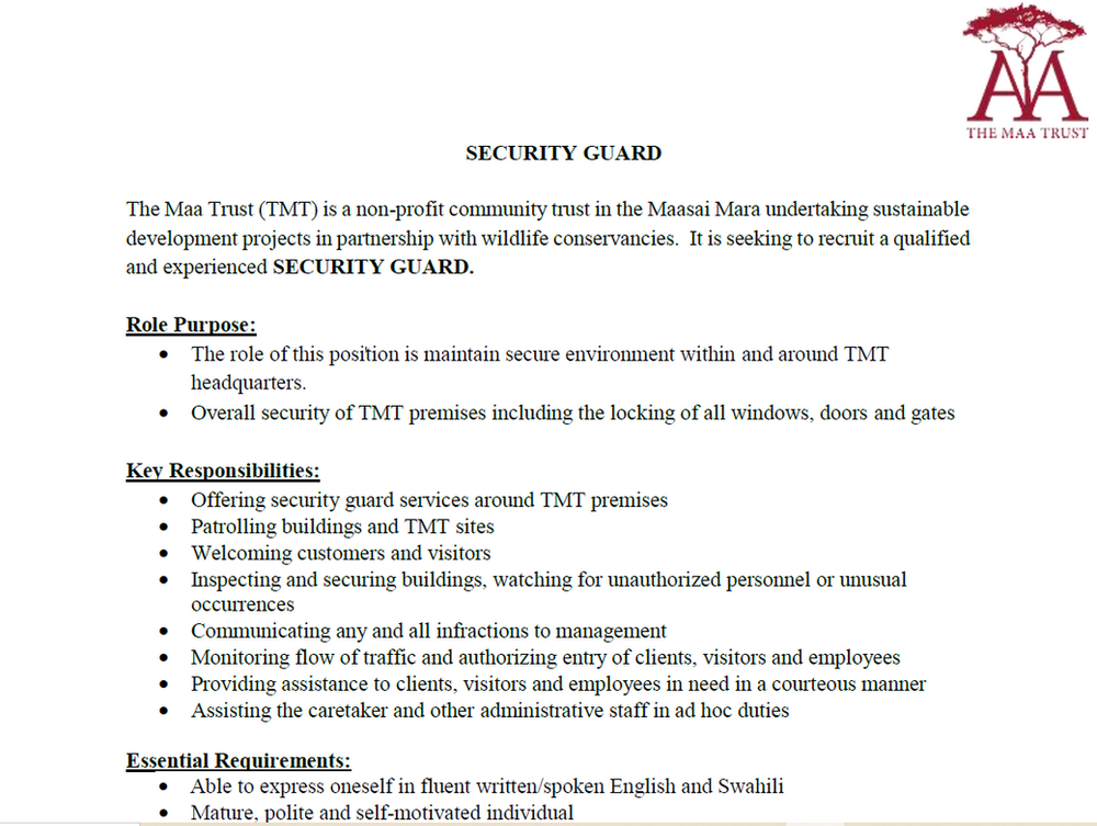 JOB VACANCYSECURITY GUARD