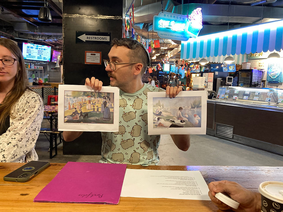 Jacob displays work by Georges Seurat for discussion