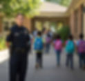 Uniformed AK Security officer performing a hallway patrol and monitoring student movement at an educational facility