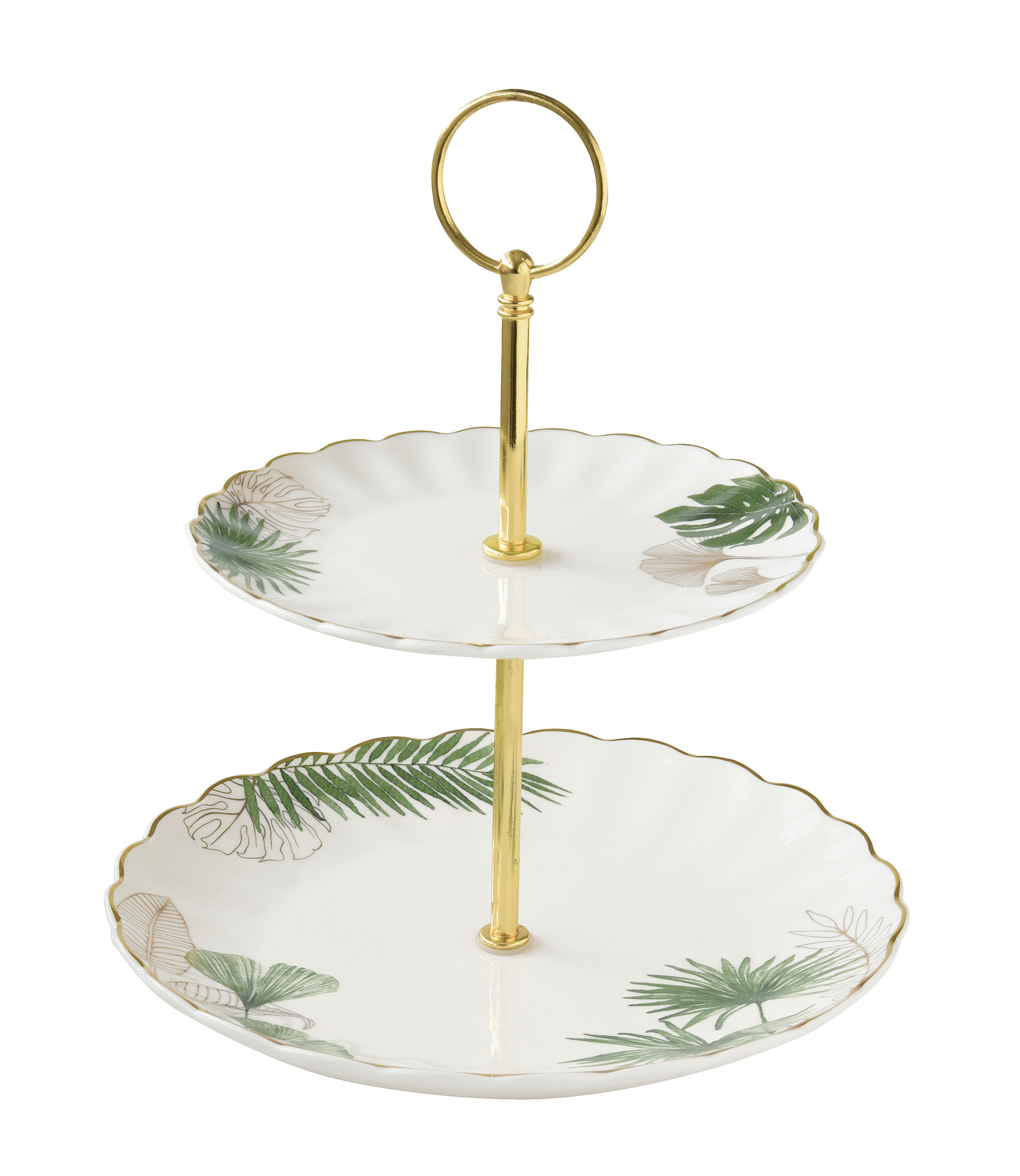 PORCELAIN 2 TIER CAKE PLATE IN COLOR BOX EXOTIQUE