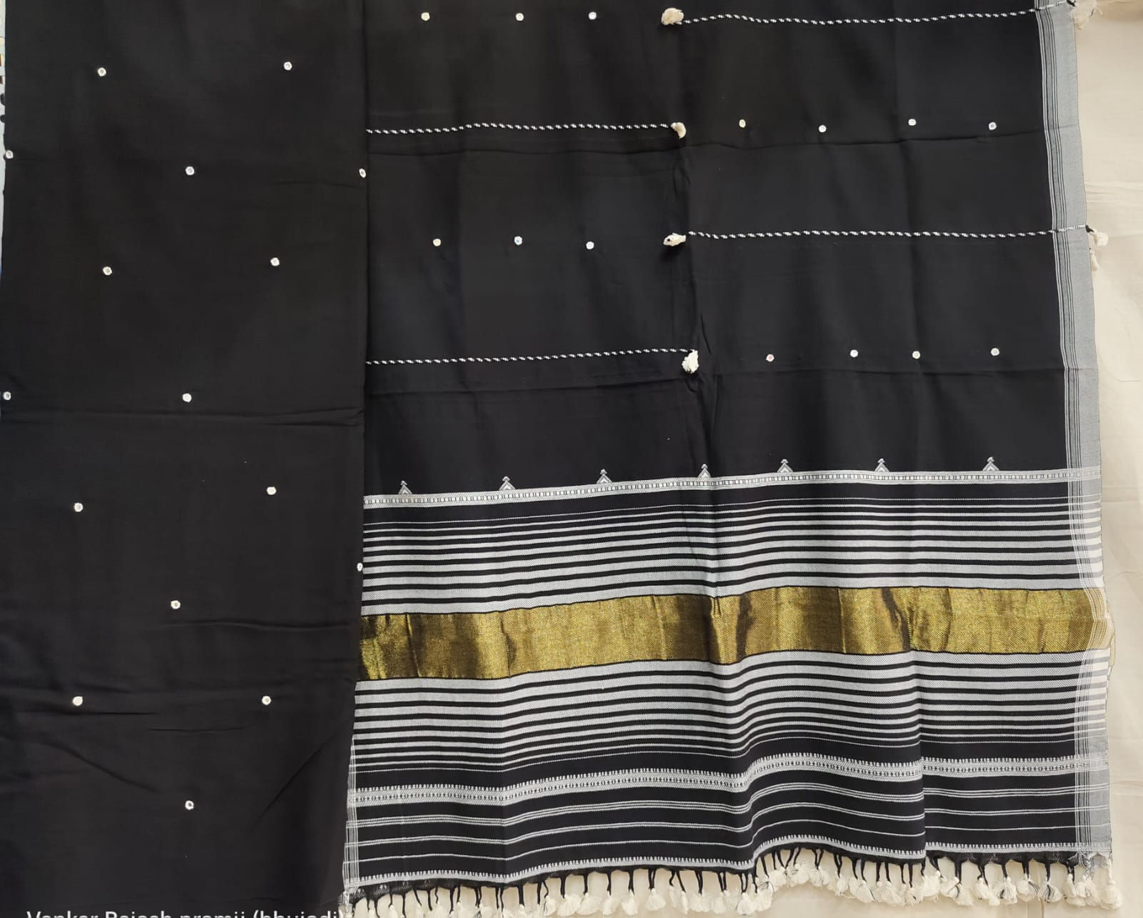 Mine Shaft-colored Bhujodi suit with Lemon Grass and Bison Hide patterned dupatta and Regent Grey border.