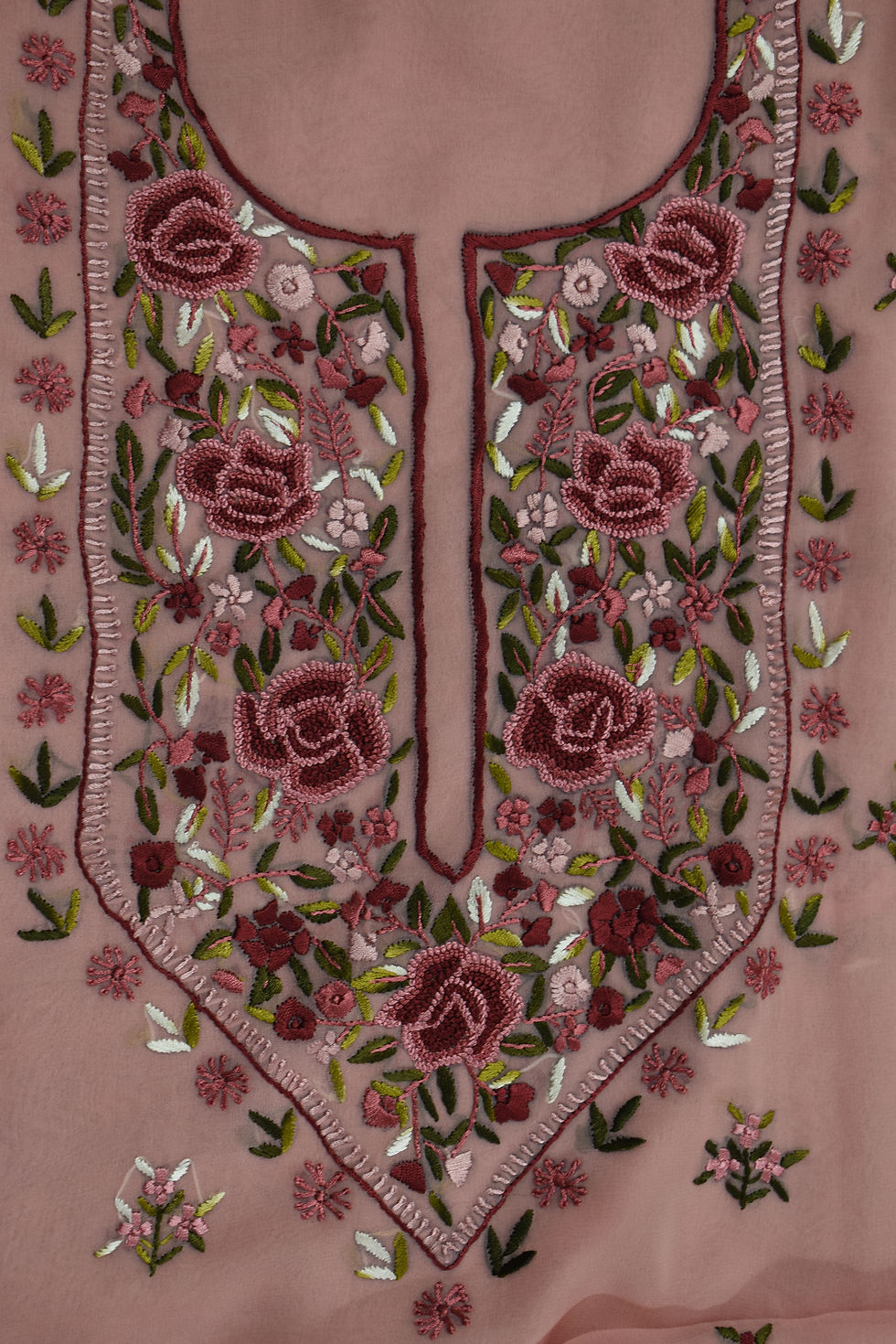 Soft Pink Parsi Kurta featuring delicate floral embroidery and traditional handcrafted motifs.