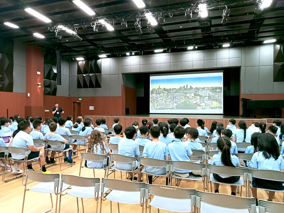 Jack Clayton presenting his art during artist talk at Saigon South International School