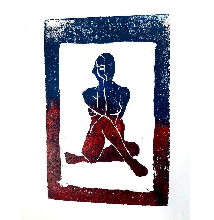 Close up of student's relief print made at Lycee Francais International Marguerite Duras annual work
