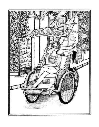 Hand drawn illustration inspired by modern street culture in Hoi An, Vietnam