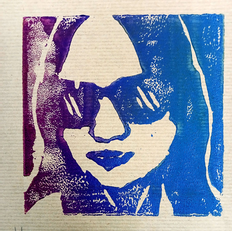Expressionist woodcut self portrait made by Grade 9 student at British International School HCMC Tha