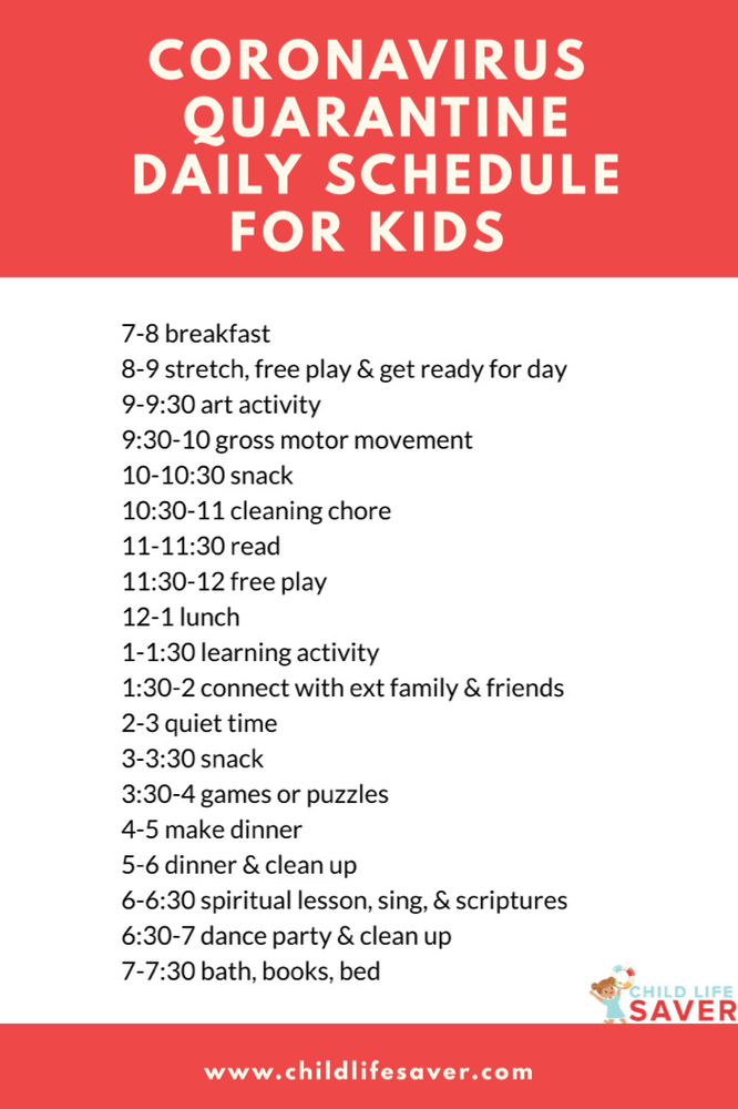 Coronavirus Quarantine Daily Schedule for Kids