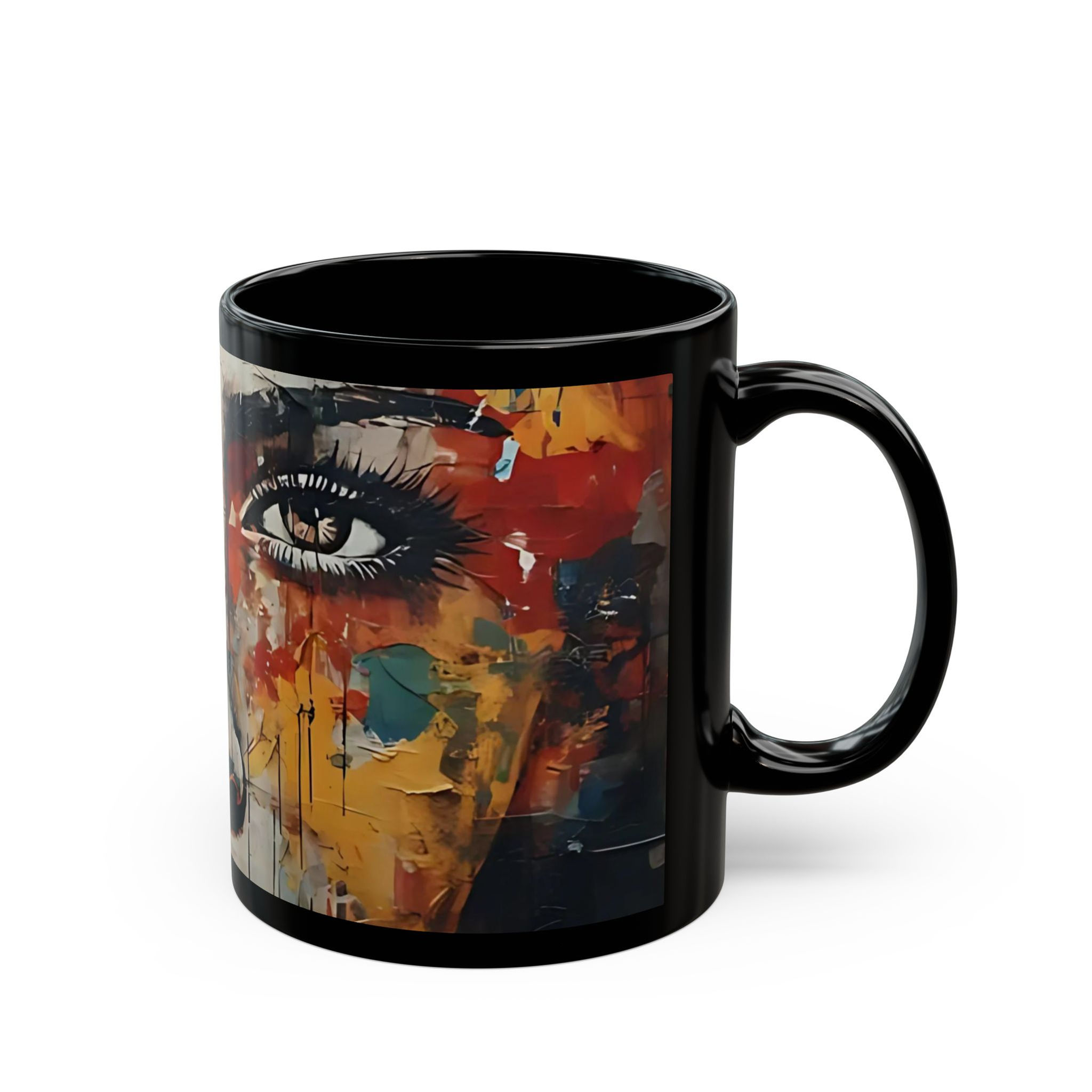 Vibrant Psychedelic Abstract Woman's Face Black Coffee Mug