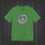 Thumbnail: Turf green T-shirt with a pastel-colored American flag peace sign design centered on the front.