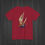 Thumbnail: Back view of cardinal red T-Shirt featuring a skeleton hand with psychedelic mushrooms growing at the base.