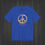 Thumbnail: Royal blue T-shirt with a pastel-colored American flag peace sign design centered on the front.