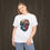 Thumbnail: Girl wearing a white Nature Before and After Skull Graphic Tee - Skull split in half, one side nature, the other dark.
