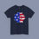 Thumbnail: A navy blue t-shirt with abstract eagle floral design in red, white, and blue American flag colors