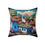Thumbnail: Beautiful Small Village Painting Design - Unique Home Decor Housewarming Pillow.