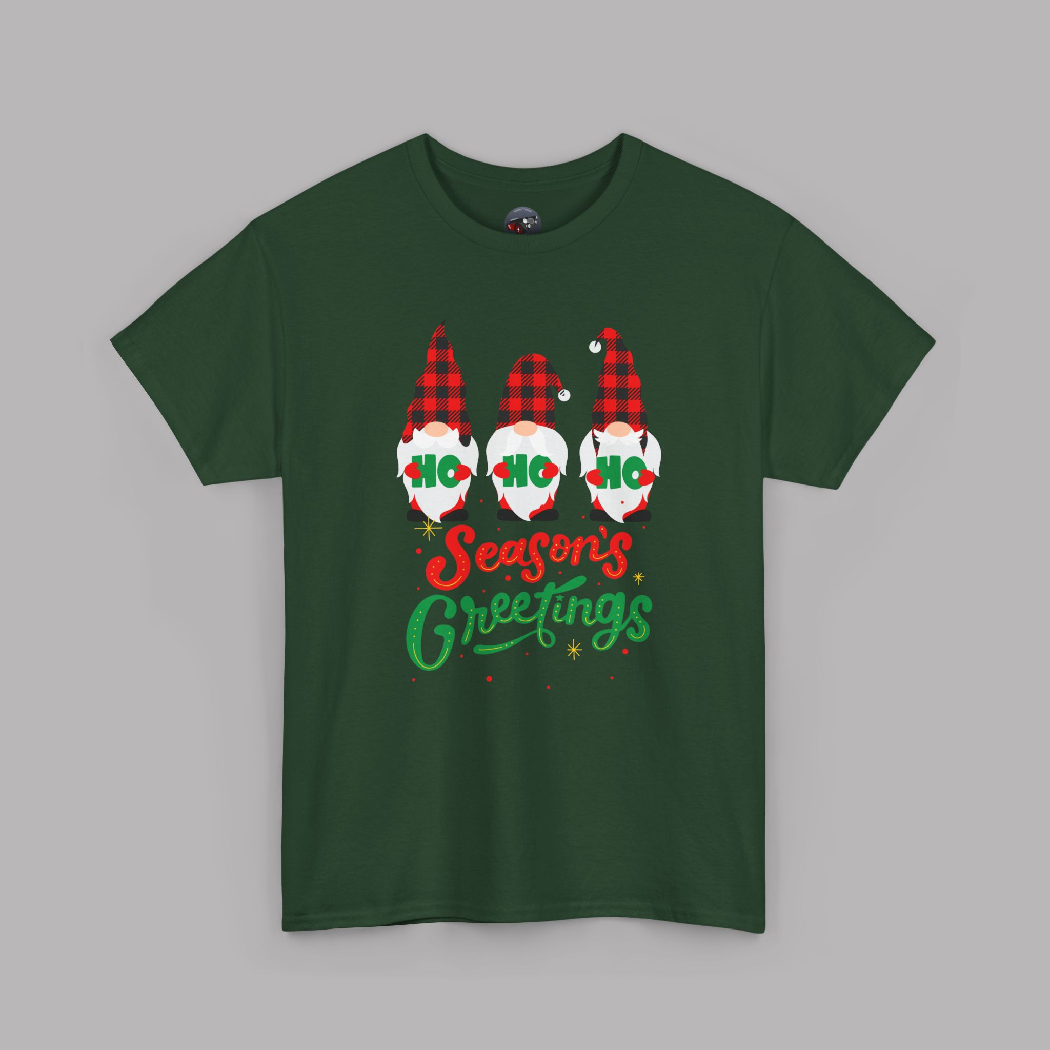 Christmas Gnome Trio T-Shirt - Plaid Season's Greetings Tee