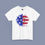 Thumbnail: A white t-shirt with abstract eagle floral design in red, white, and blue American flag colors