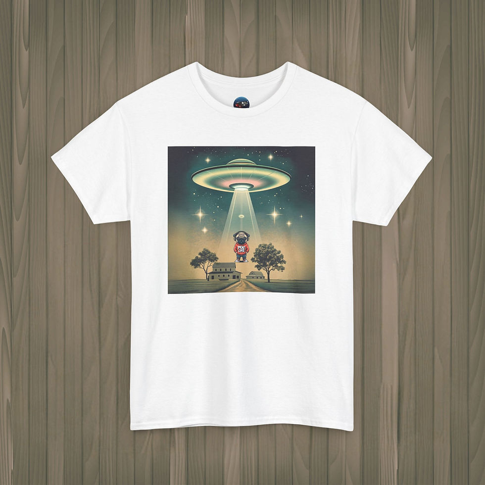 White colored Pug Life Alien Abduction Tee – Funny UFO Graphic