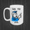 Thumbnail: Left view of 15 oz White 'Behind Bars' coffee mug with a cartoon policeman in blue blowing a whistle with 'Go to Jail' text