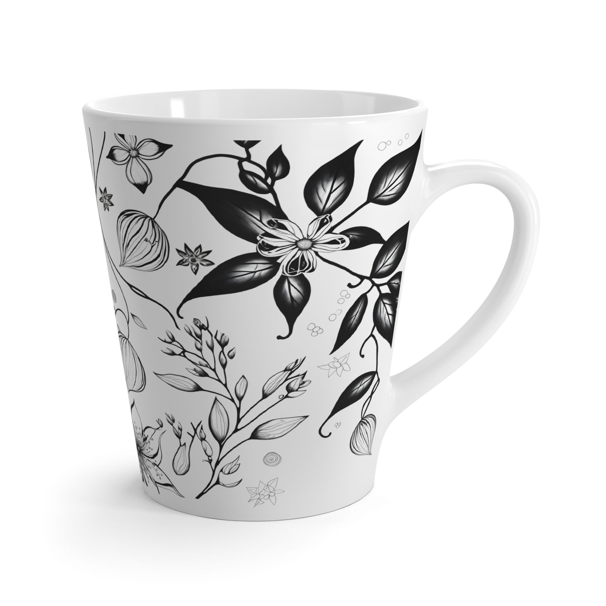 Elegant Flower Mug – Charming Ceramic Latte Cup with Botanical Print