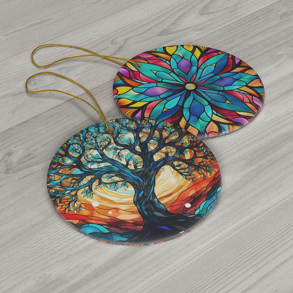Two Vibrant Stained Glass Christmas Ornament –  Tree of Life Decorations for Xmas.

