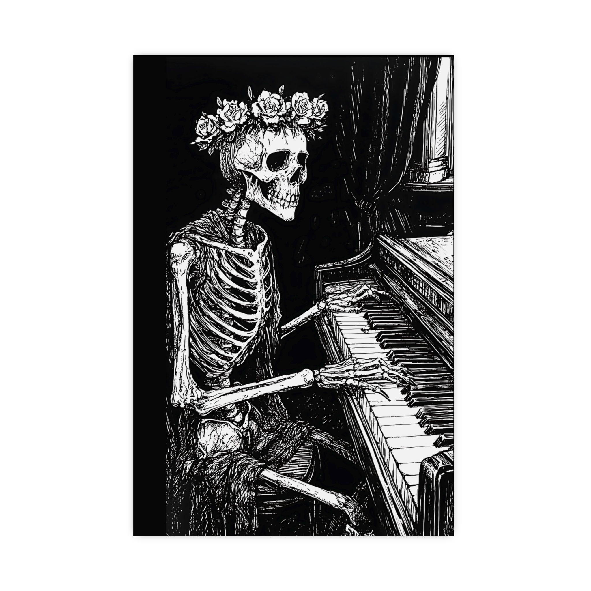 Skeleton Pianist Gothic Music Art with Vintage Flair Poster
