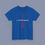 Thumbnail: Royal blue colored tee with a Red lacrosse stick graphic centered on a background minimalist lacrosse design