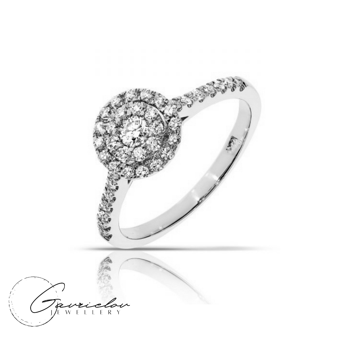 טבעת אירוסין זהב לבן משובצת יהלומים