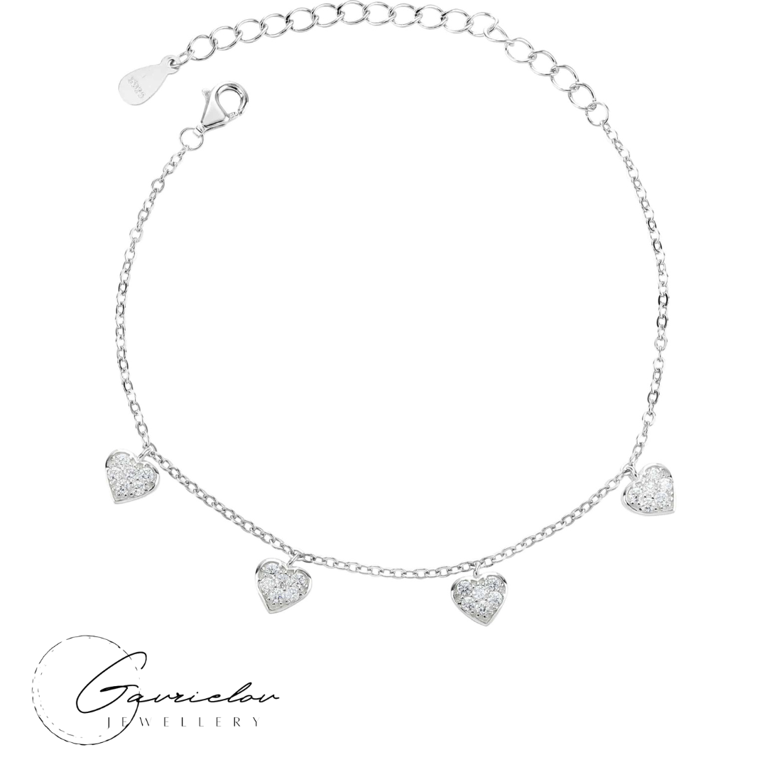 צמיד כסף לבבות