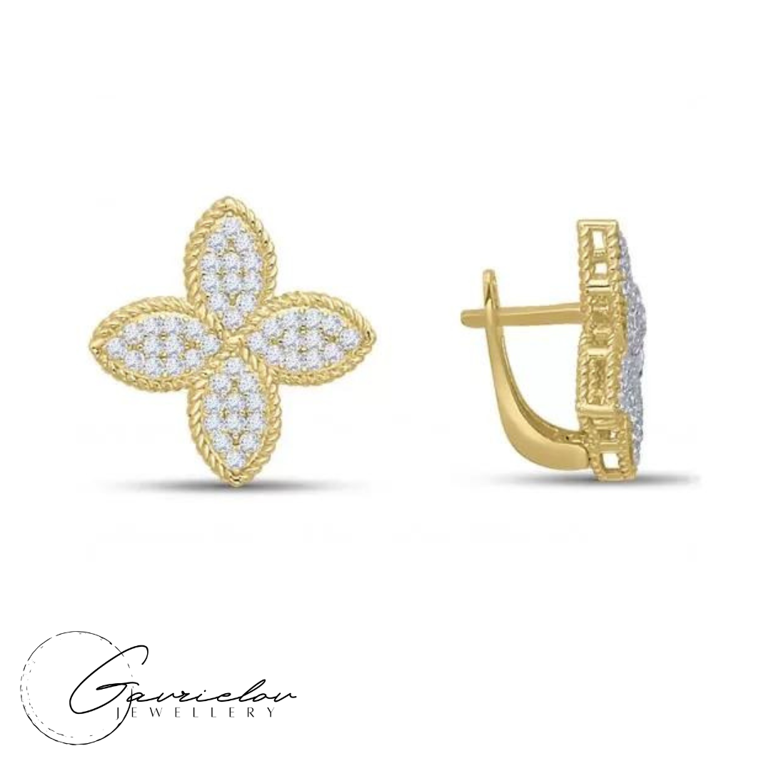 עגילי זהב תלויים משובצים