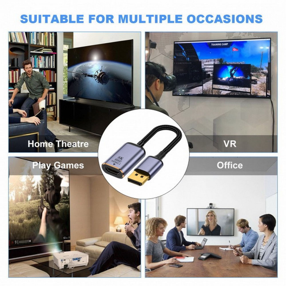 DisplayPort 1.4 to HDMI 2.1 Adapter | 8K@60Hz DP to HDMI Converter for Monitor/T