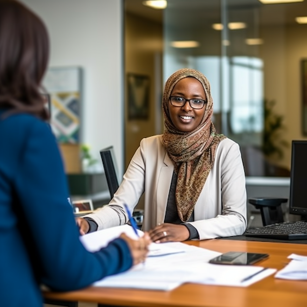 Notary Public notarizes a document for a customer