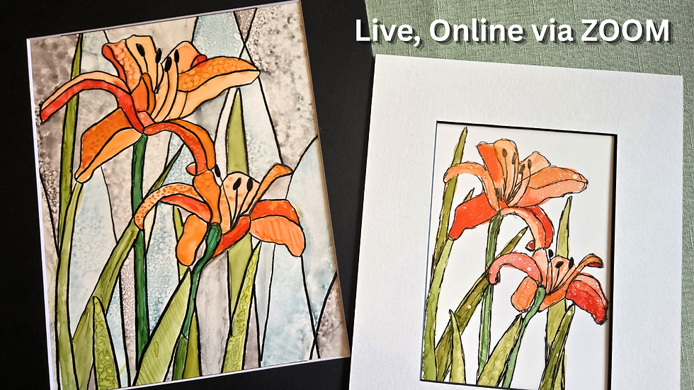 [ZOOM] Daylilies Faux Stained-Glass with Alcohol Ink