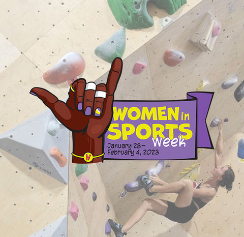 Climbing Gym Event Graphics & Branding for Women In Sports Week celebrating female rock climbers by Alex Mauss Design