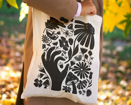 illustration for Oak and Bee Florals, featuring unique botanical elements like mushrooms, hops, and flowers.