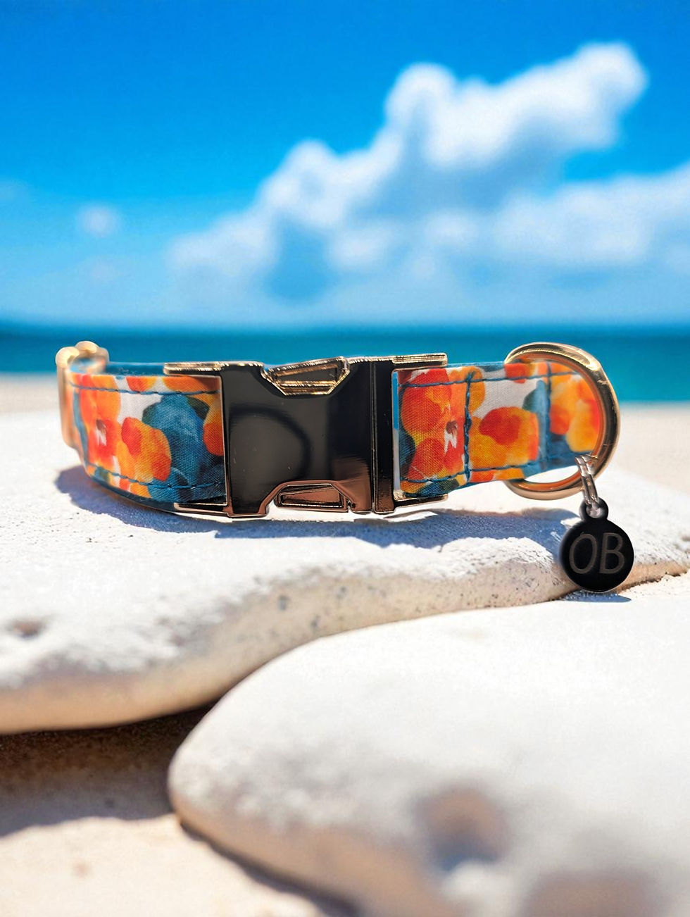 Thumbnail: Aloha Spirit Collar & Teal + Tangerine Leash Set with Coastal Charm
