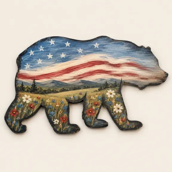 Thumbnail: Paint Your Own Bear Wood Blank Art Kit with unfinished MDF bear and painted inspiration designs.