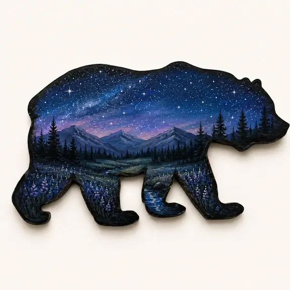 Thumbnail: Paint Your Own Bear Wood Blank Art Kit with unfinished MDF bear and painted inspiration designs.