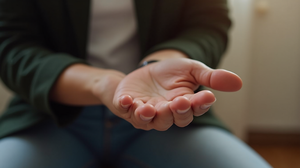 Close-up view of a person tapping on their hand during an EFT session